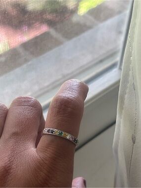 14k white gold natural Multi-Color Gemstone Band Ring, size 7